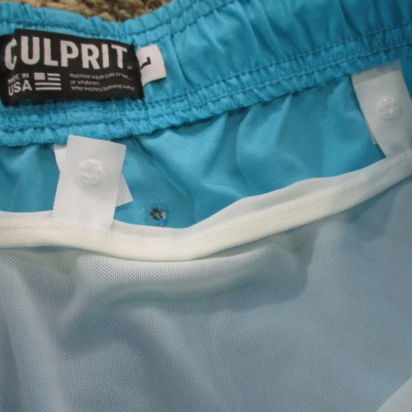 Culprit Swim Trunks Men's Large Neon Blue Black Shorts Made In USA - Picture 5 of 7